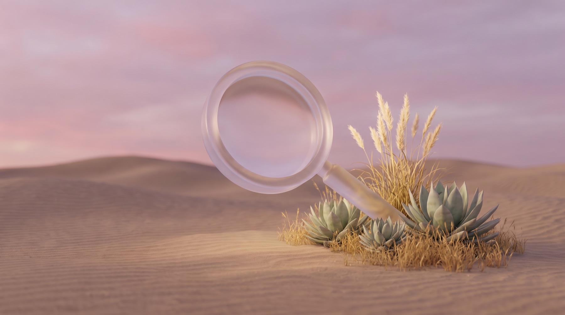 Glass magnifying glass over a dusk landscape, illustrating checking what AI says about your business