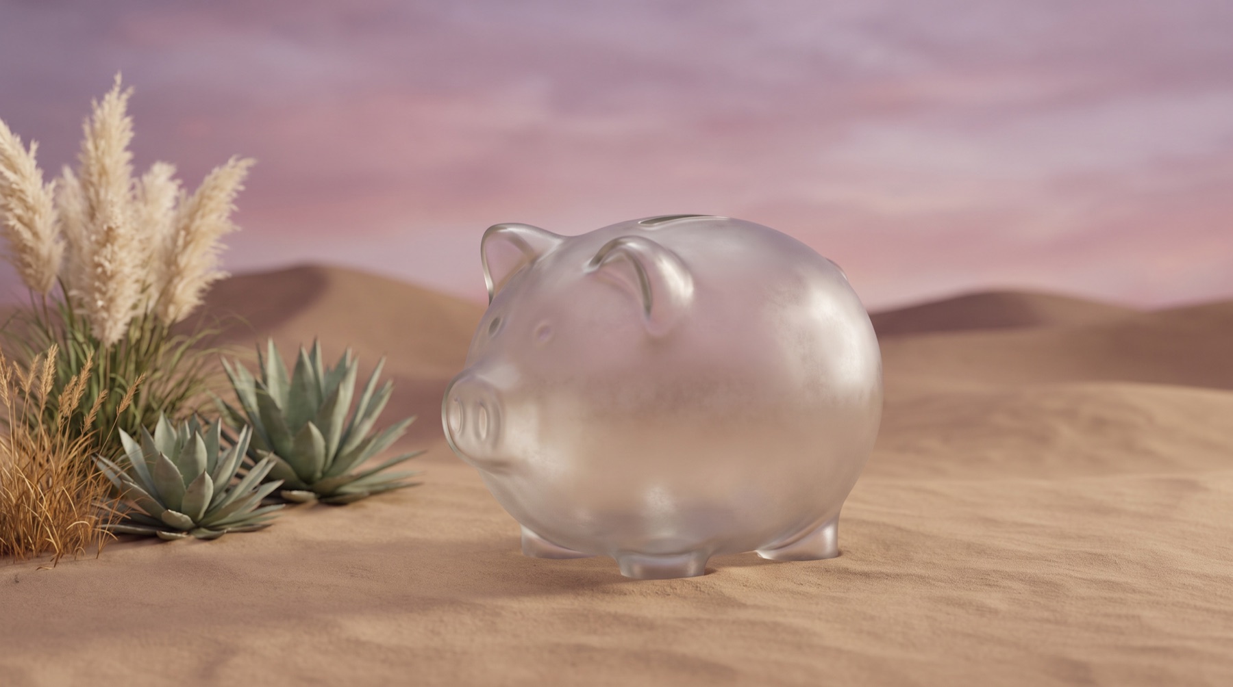 A glass piggy bank over a dusk landscape, illustrating the cost of DIY versus hiring an agency