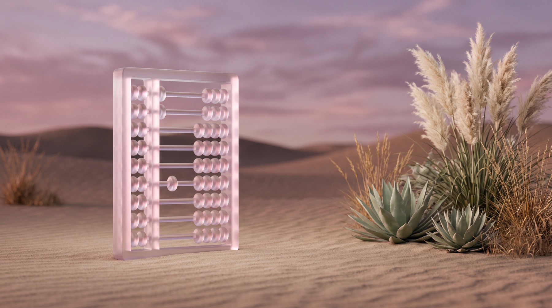 A glass abacus over a dusk landscape, illustrating accountants getting recommended in AI search