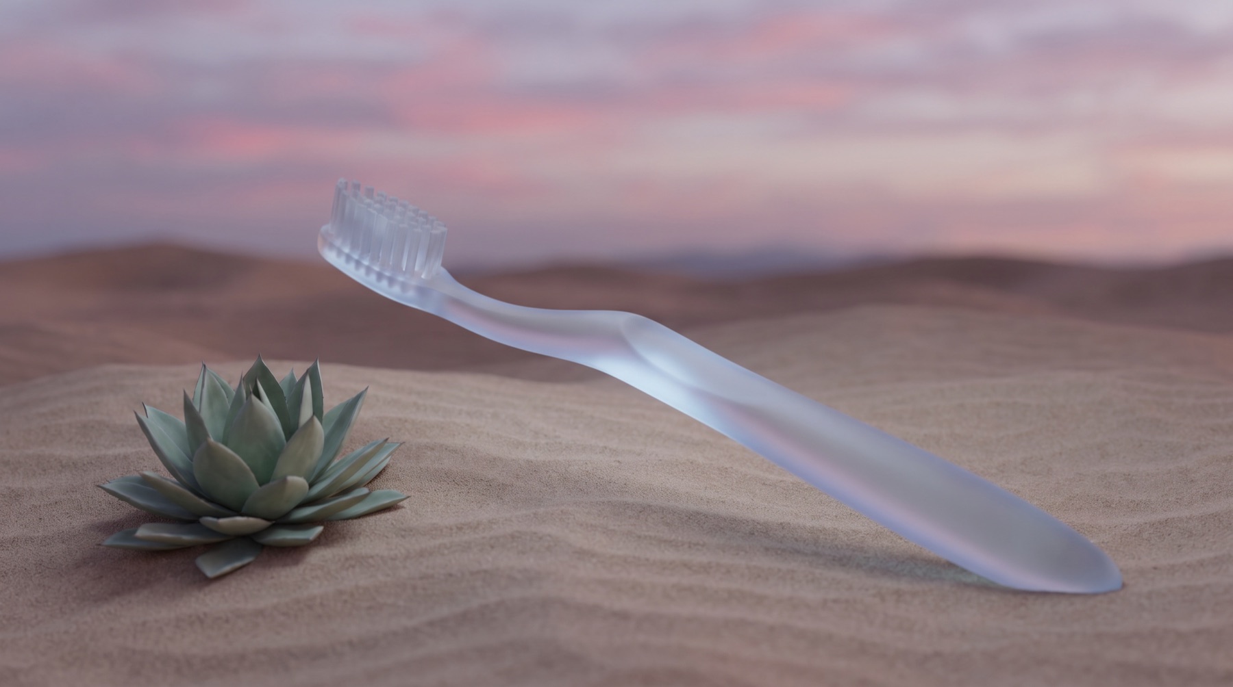 A glass toothbrush over a dusk landscape, illustrating the simple daily habit of checking what AI says about your practice