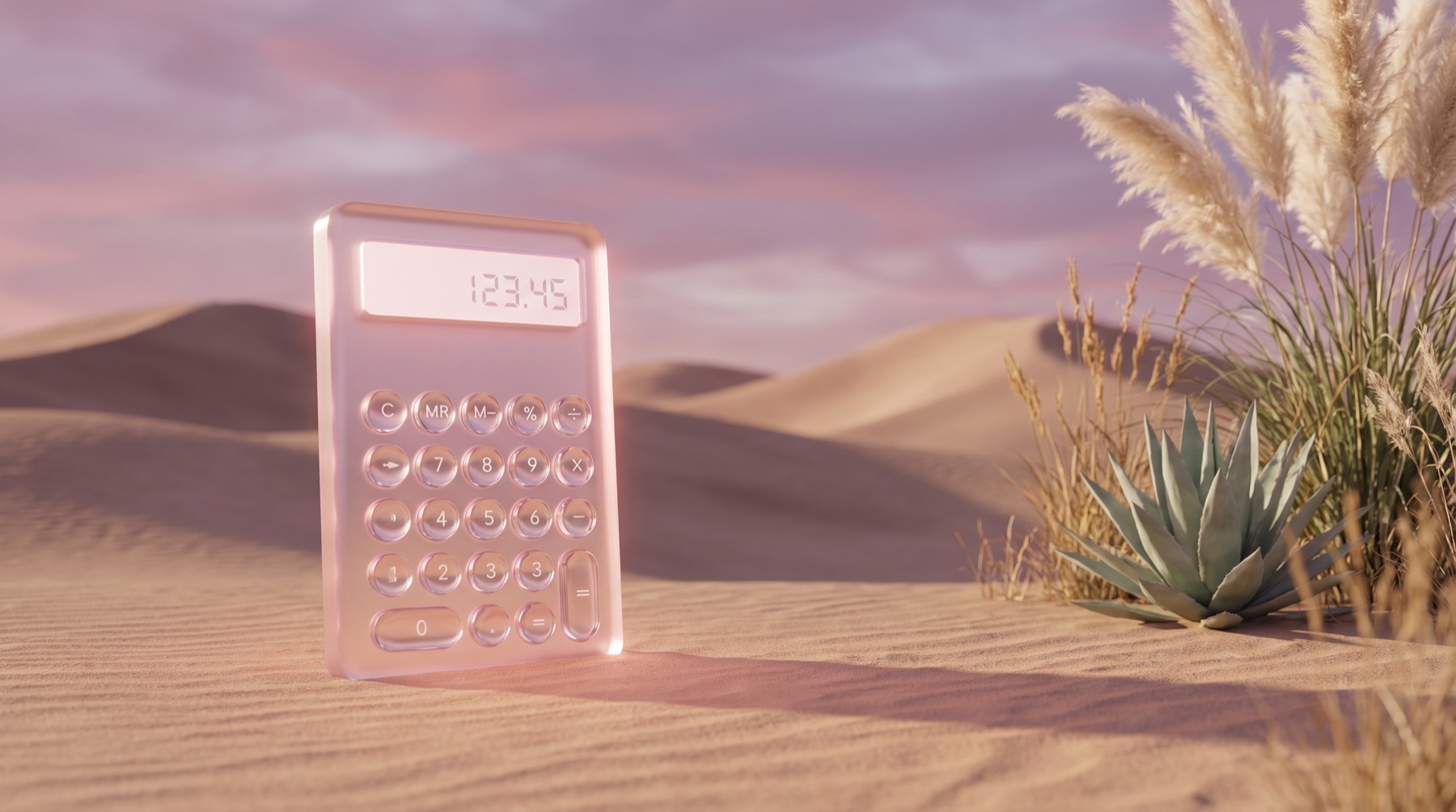 A glass repayment calculator over a dusk landscape, illustrating the broker calculator that AI cannot read