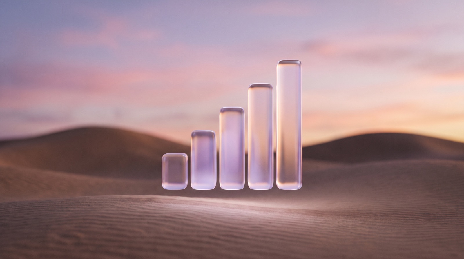 Rising glass bars showing fast-growing consumer adoption of small business visibility in AI search