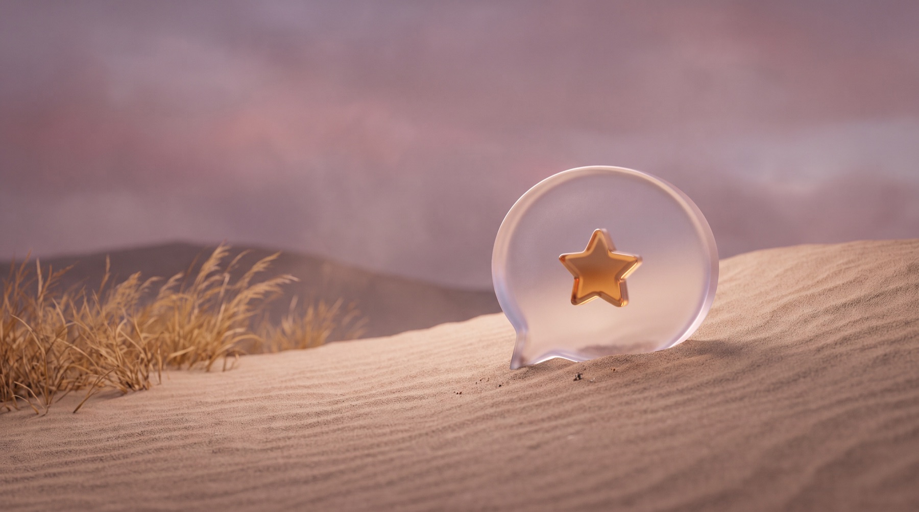 A glass speech bubble holding a review star – a fast, personal reply to every review
