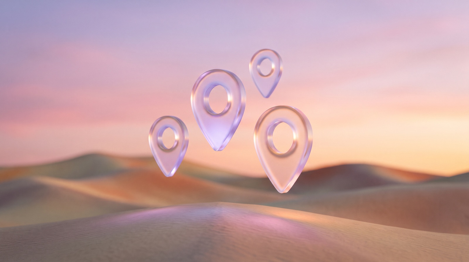 Conflicting business listings shown as glass map pins pointing to different places, the reason AI gets your business facts wrong