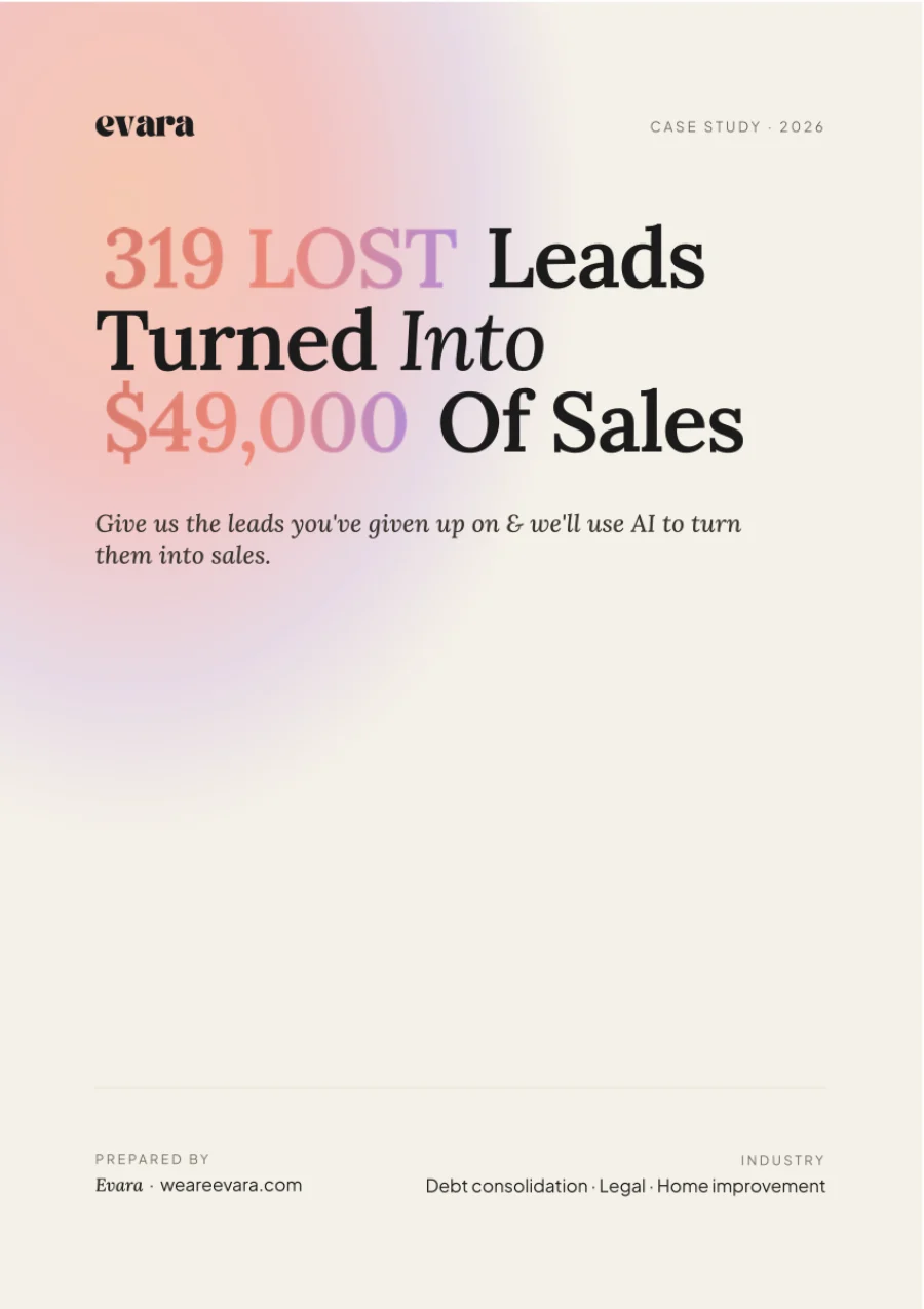 Evara case study cover — 319 lost leads turned into $49,000 of sales